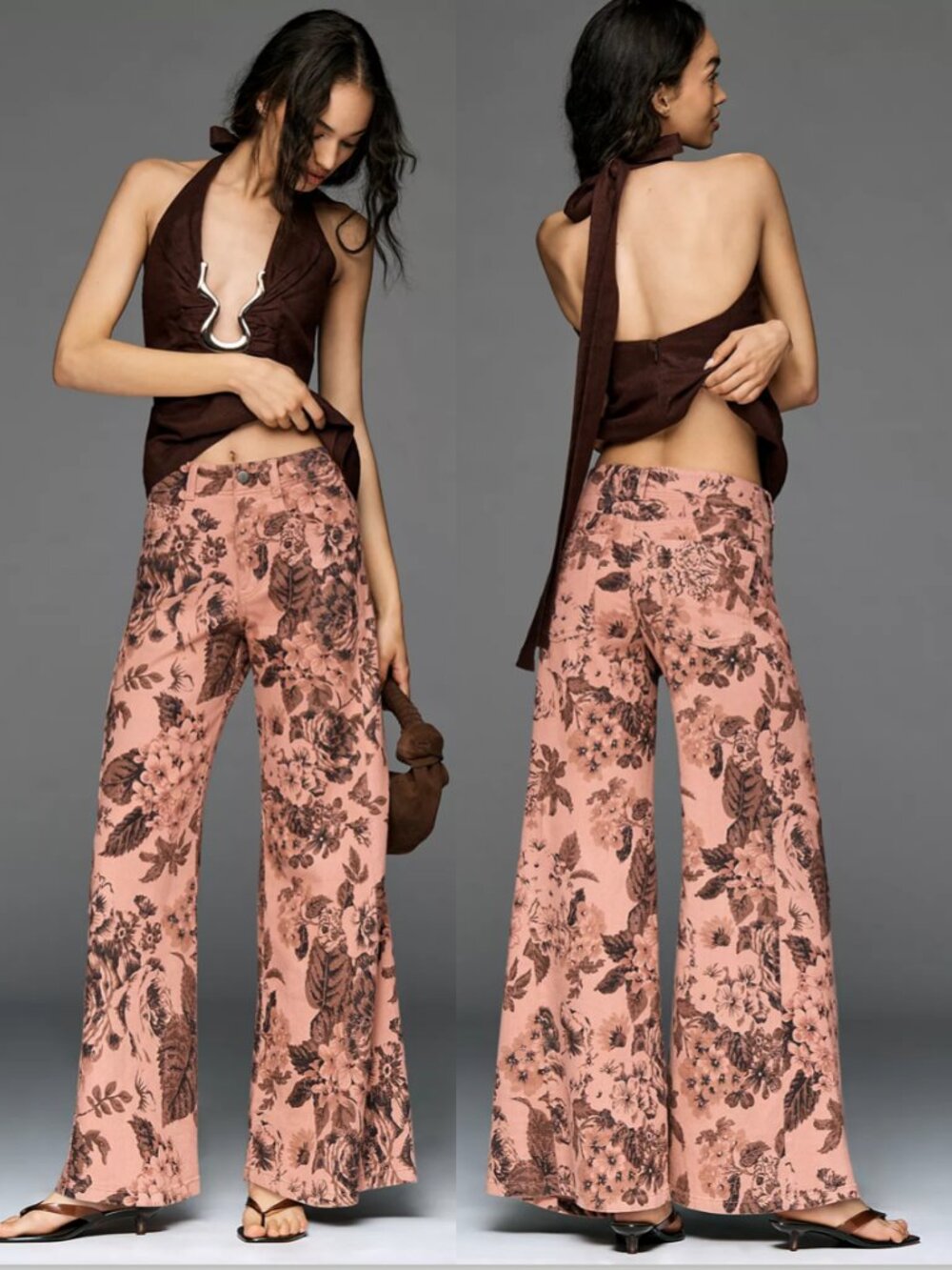 NEW Anthropologie Pilcro Adi Mid-Rise Clean-Hem Flare Pants Pink Floral - 27